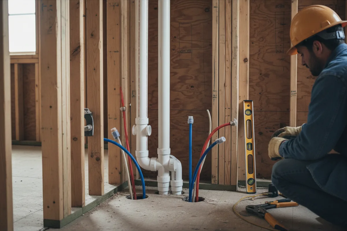 Drain and supply rough-in during Leak Detection in Birchwood
